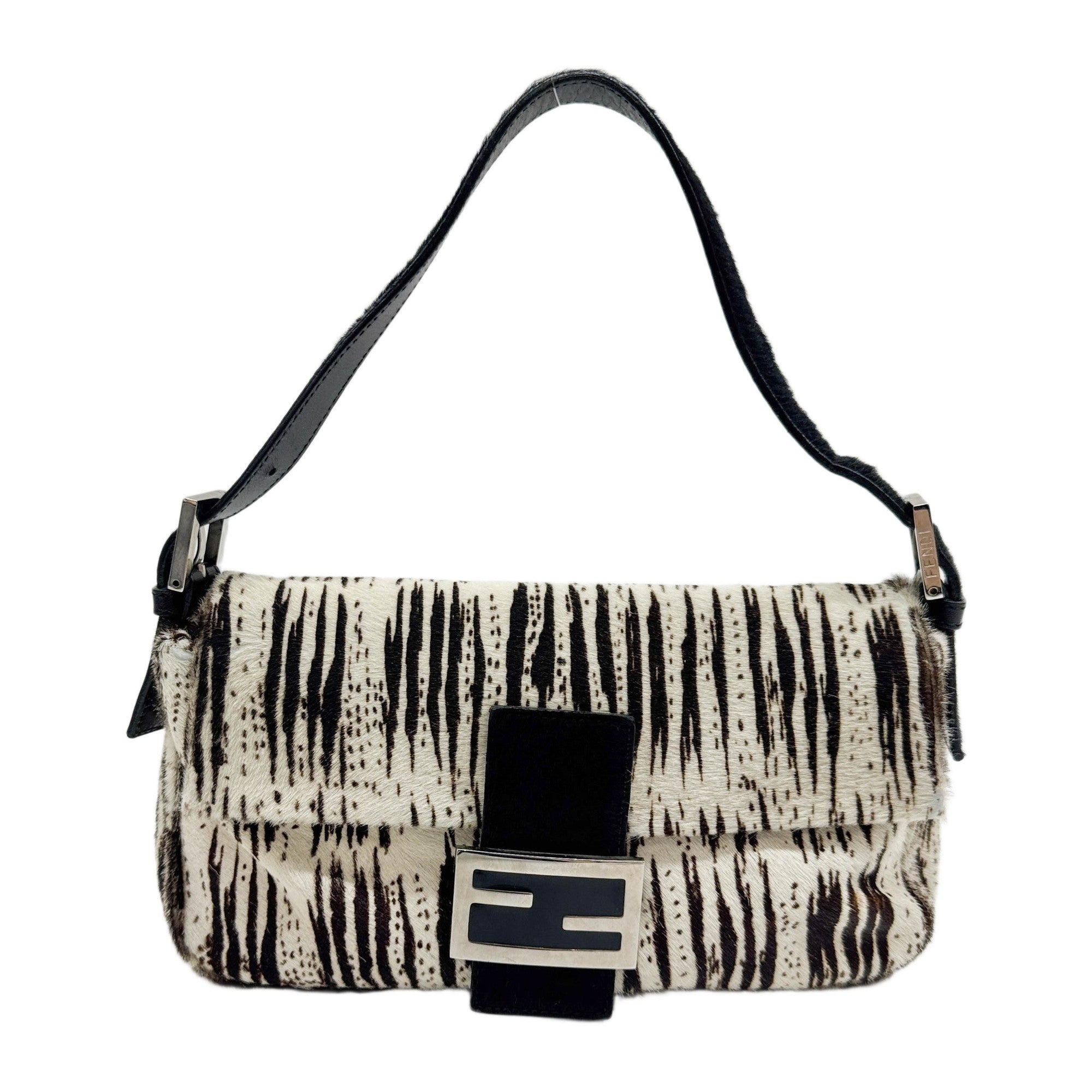 Baguette Brown Striped Printed Pony Hair Shoulder Bag