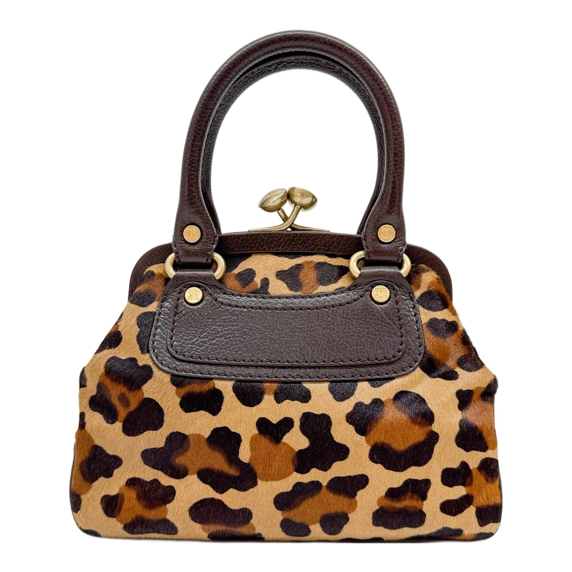 Brown Leopard Print Pony Hair Handle Bag
