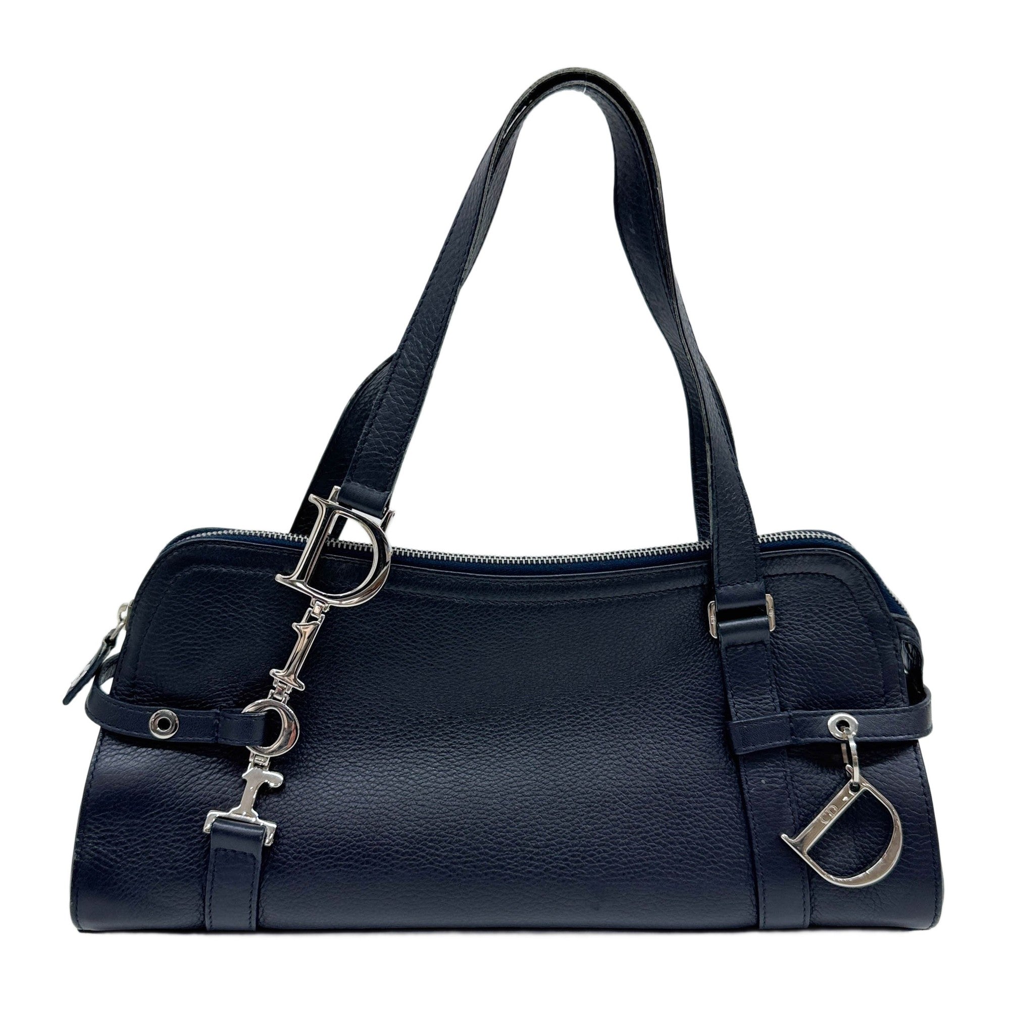 Navy Blue Leather Shoulder Bag