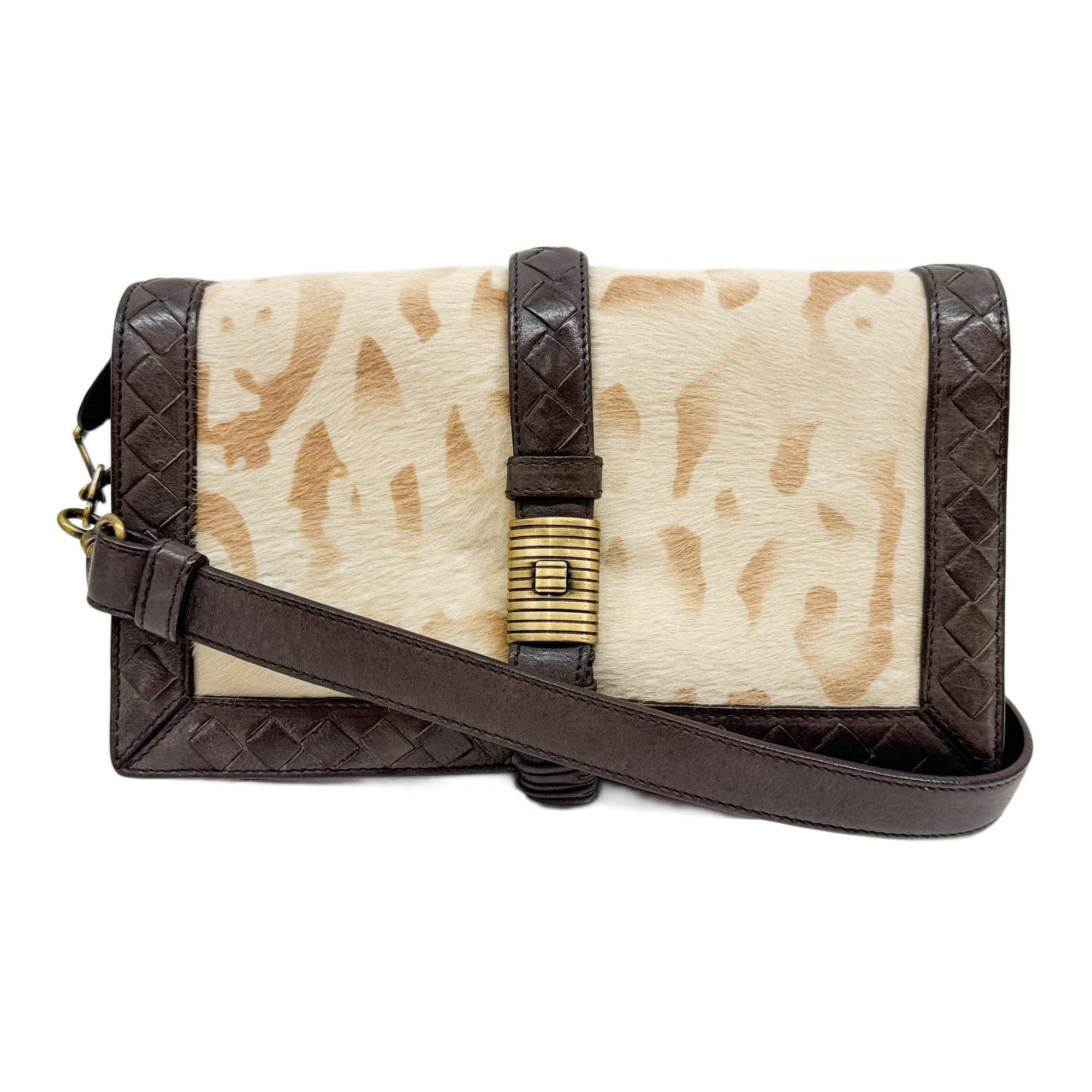 Beige Print Pony Hair Two Way Bag