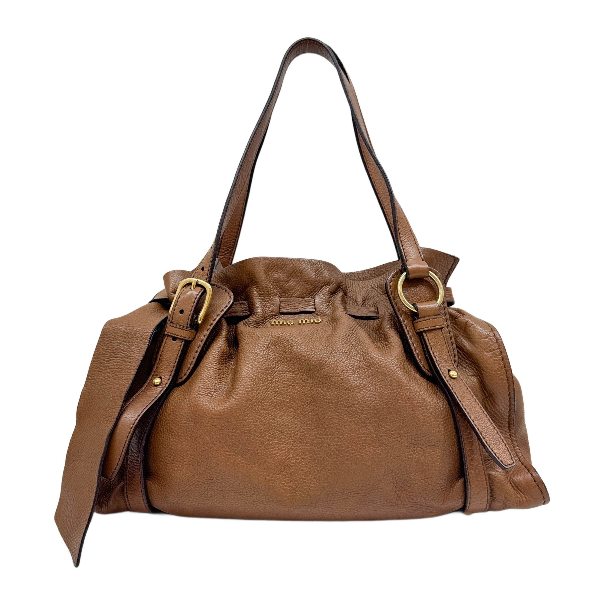 Vitello Lux Bow Brown Leather Shoulder Bag