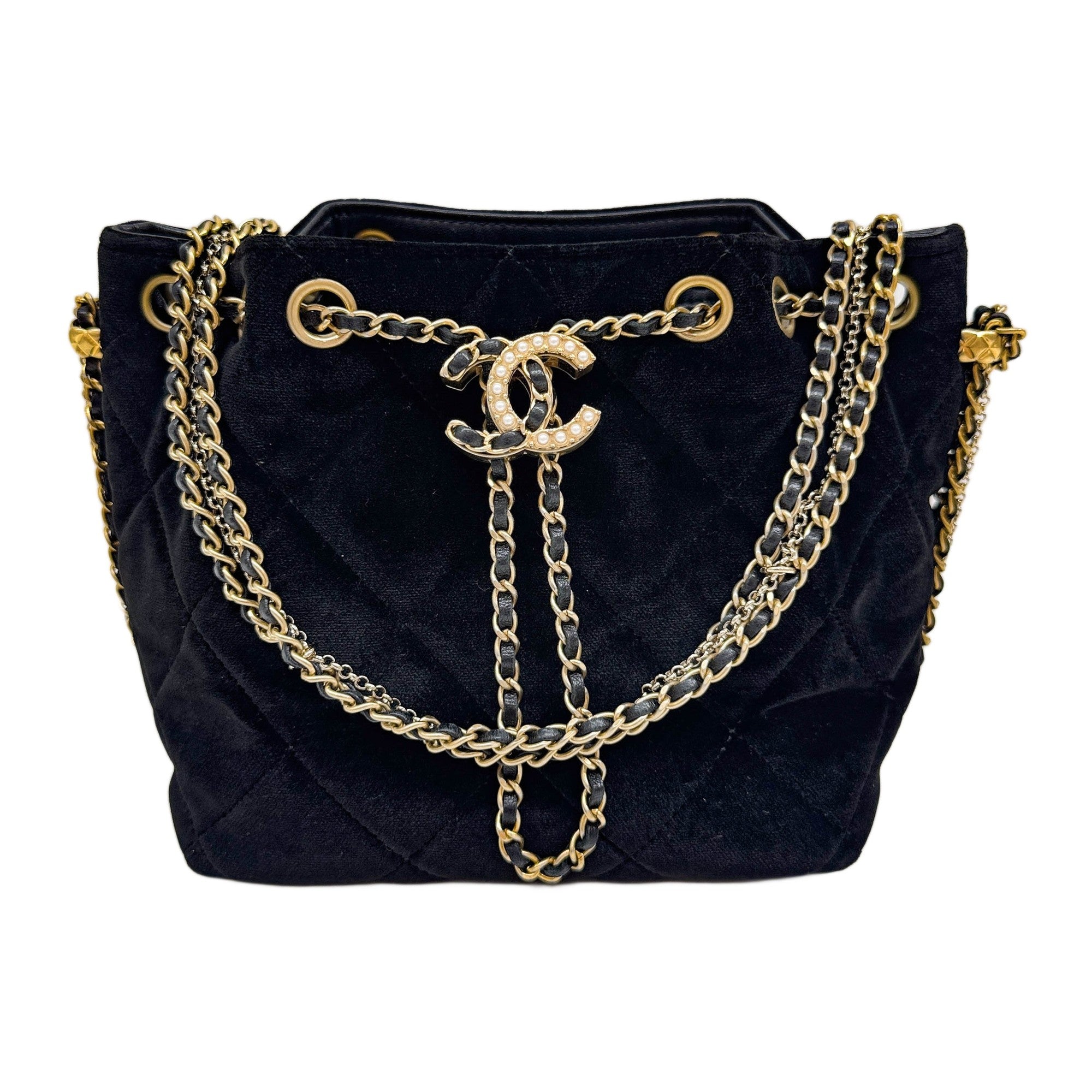 Chanel 25 2021-2006 Matelasee Black Velvet Shoulder Bag