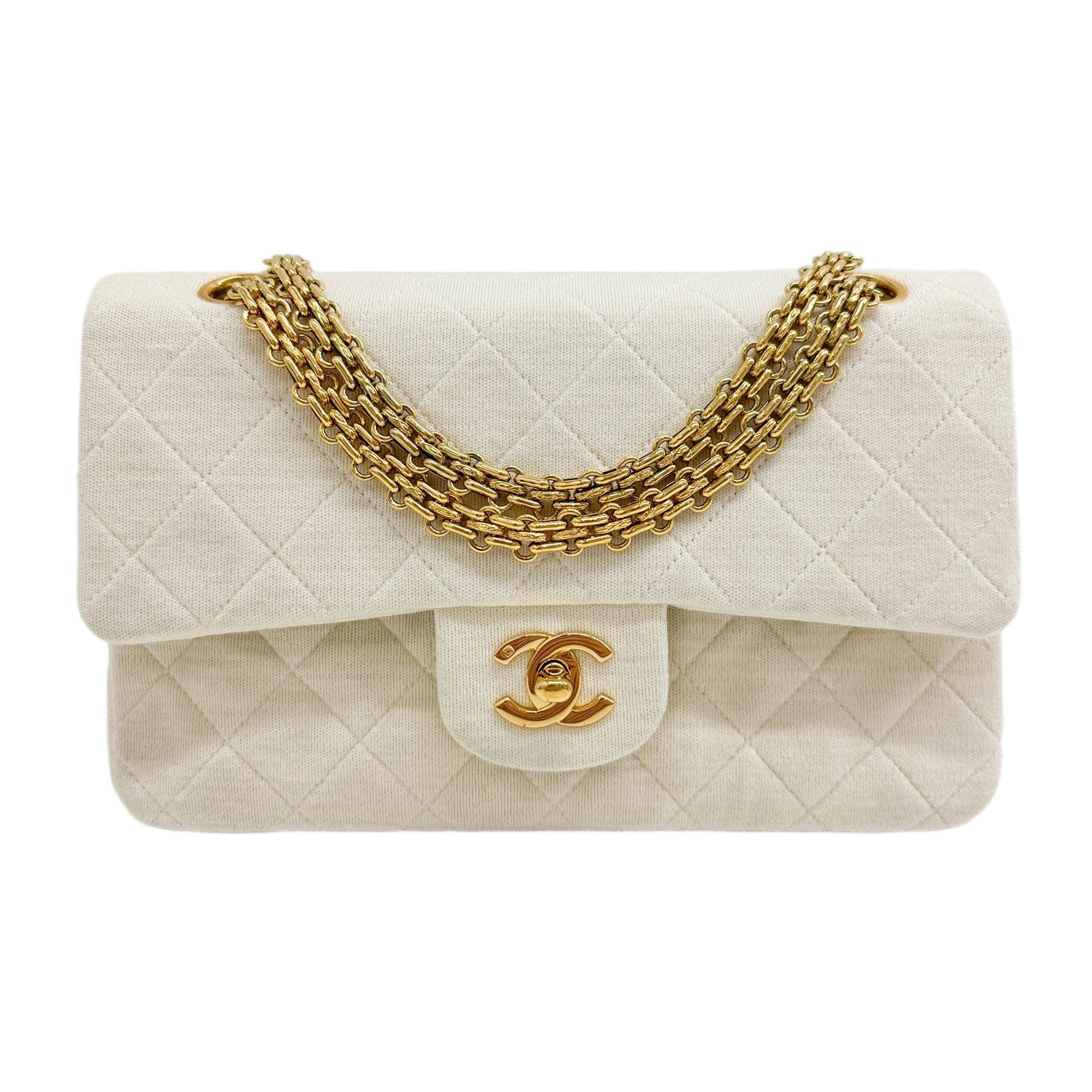 Small Classic Double Flap 1996-1997 Matelasse Cream Cotton Shoulder Bag