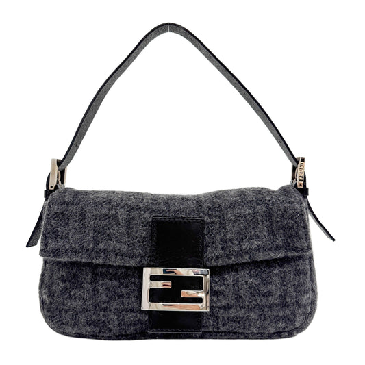 Baguette Grey Wool Shoulder Bag