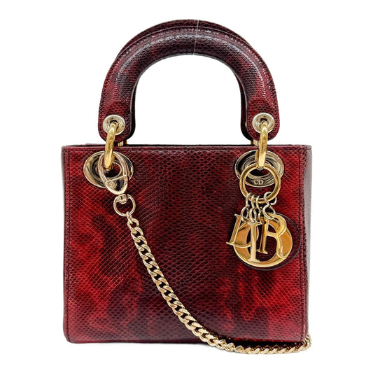Mini Lady Dior Red Lizard Embossed Leather Two Way Bag