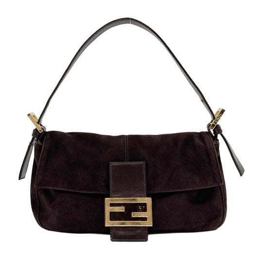 Baguette Brown Suede Shoulder Bag