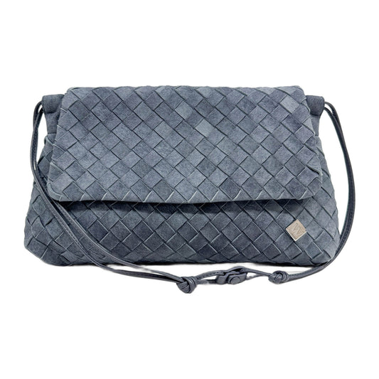 Giorno Intrecciato Steel Blue Suede Shoulder Bag