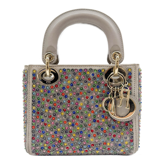 Mini Lady Dior Multicolor Rhinestone Embellished Grey Suede Two Way Bag