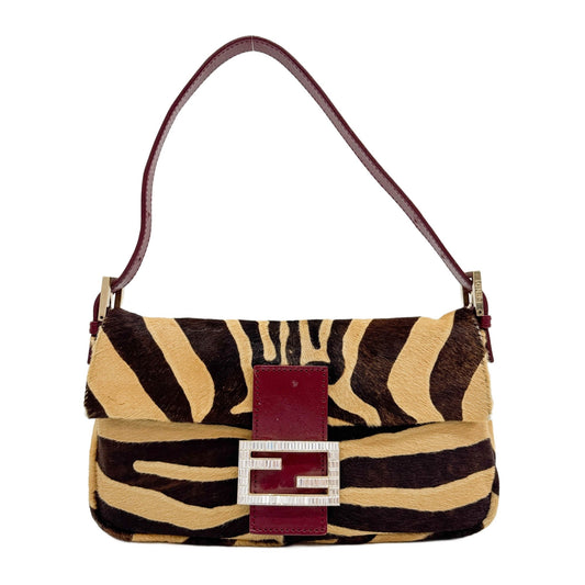 Baguette Brown Zebra Print Pony Hair Shoulder Bag