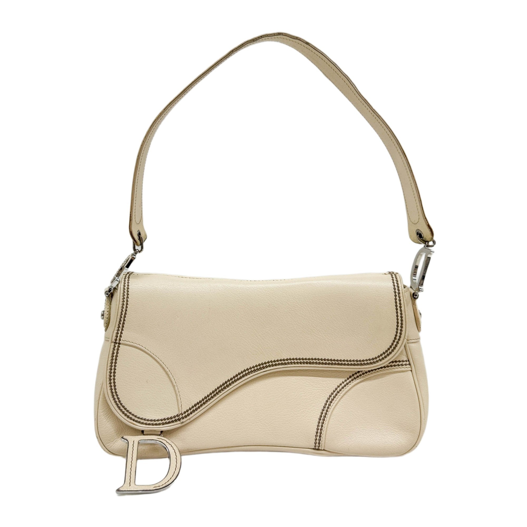 Saddle Rectangular Cream White Shoulder Bag