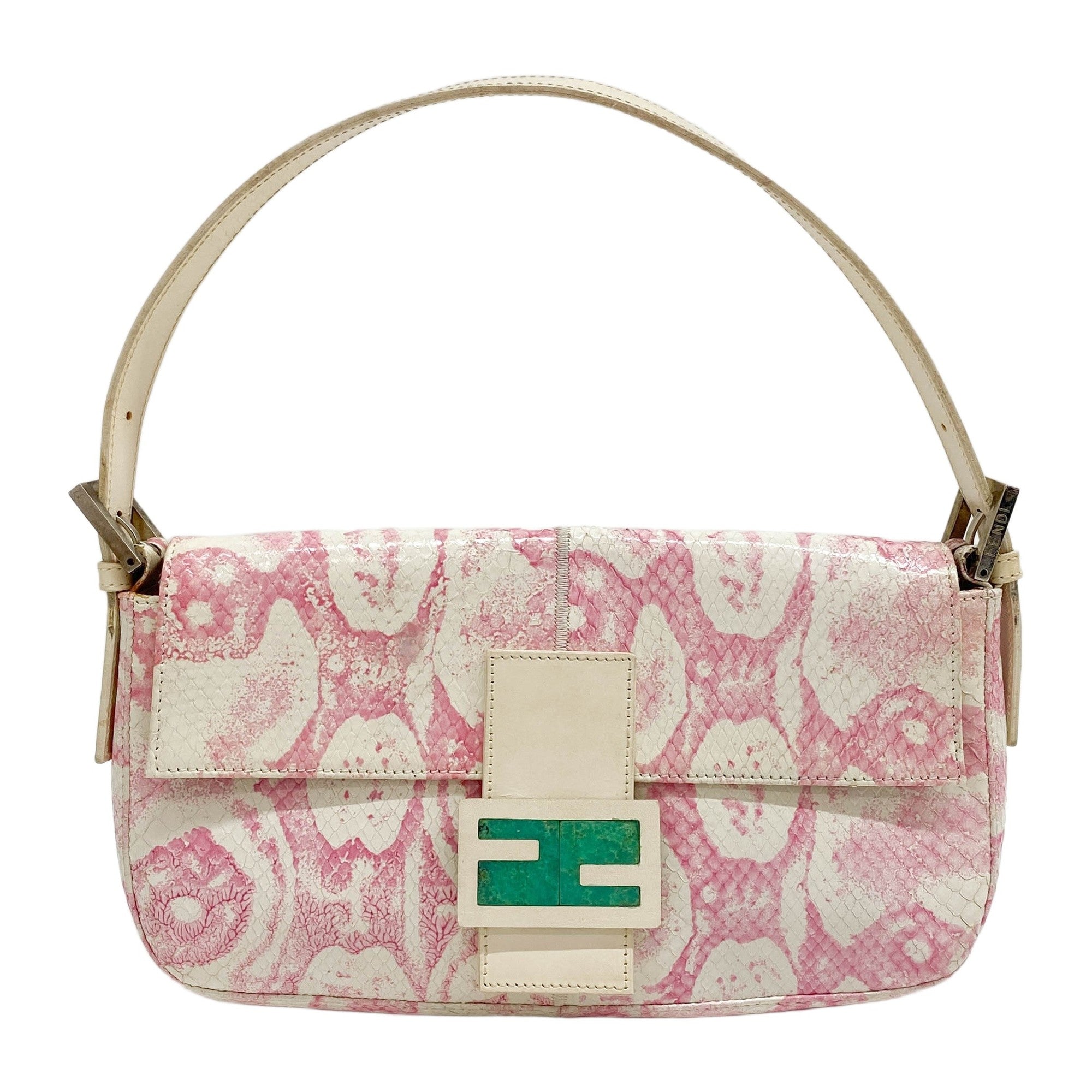 Baguette Pink & White Python Embossed Shoulder Bag