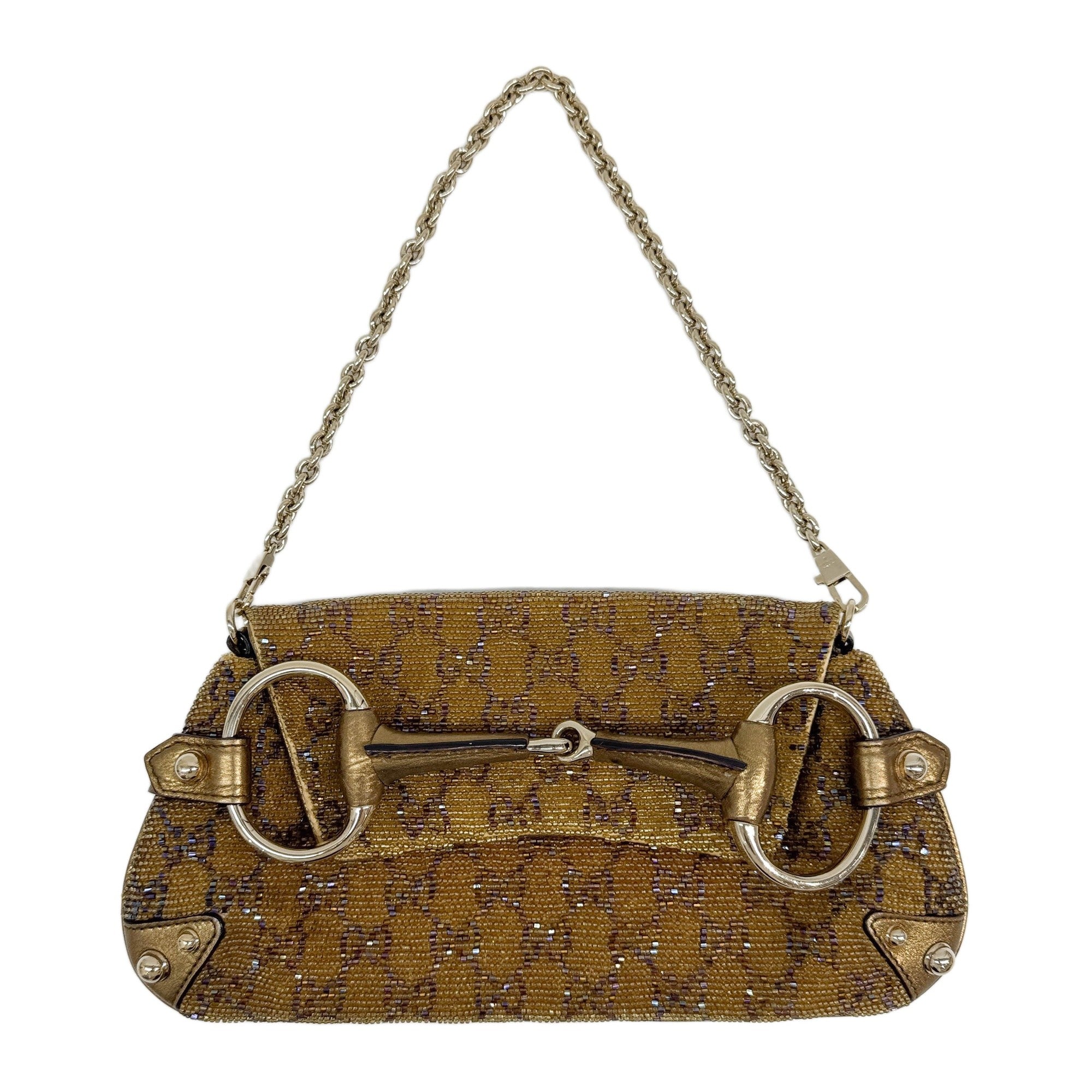 Horsebit Gold GG Beaded Chain Shoulder Bag