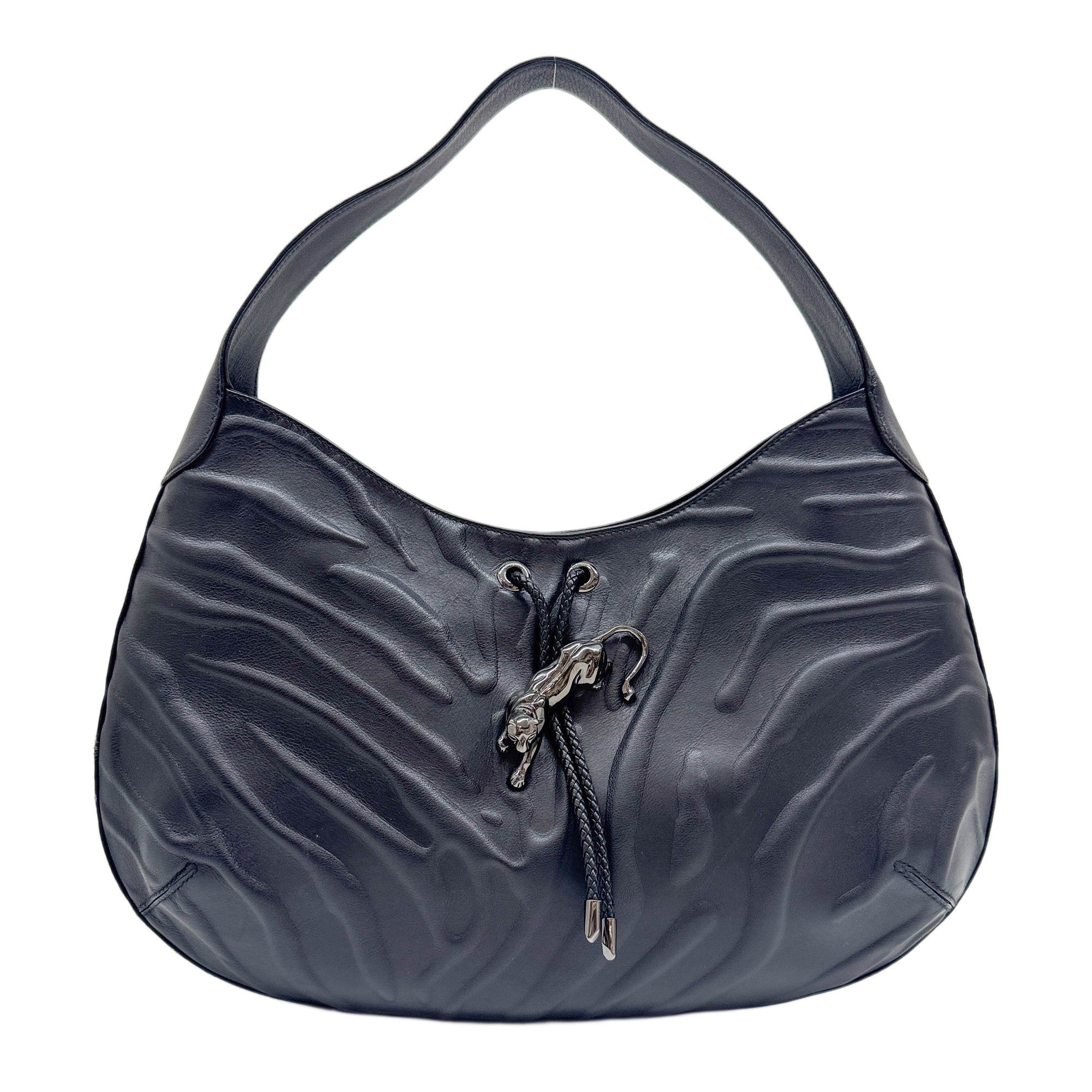 Panthère Black Leather Hobo Shoulder Bag