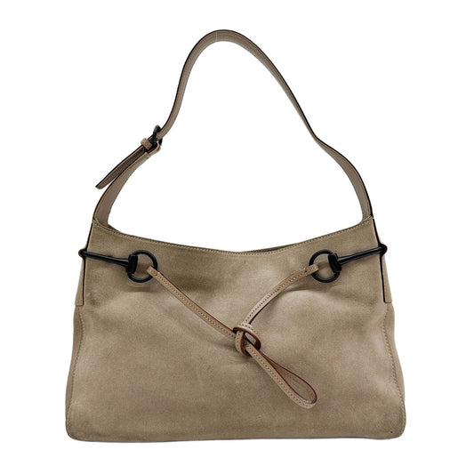 Horsebit Sandy Brown Suede Shoulder Bag