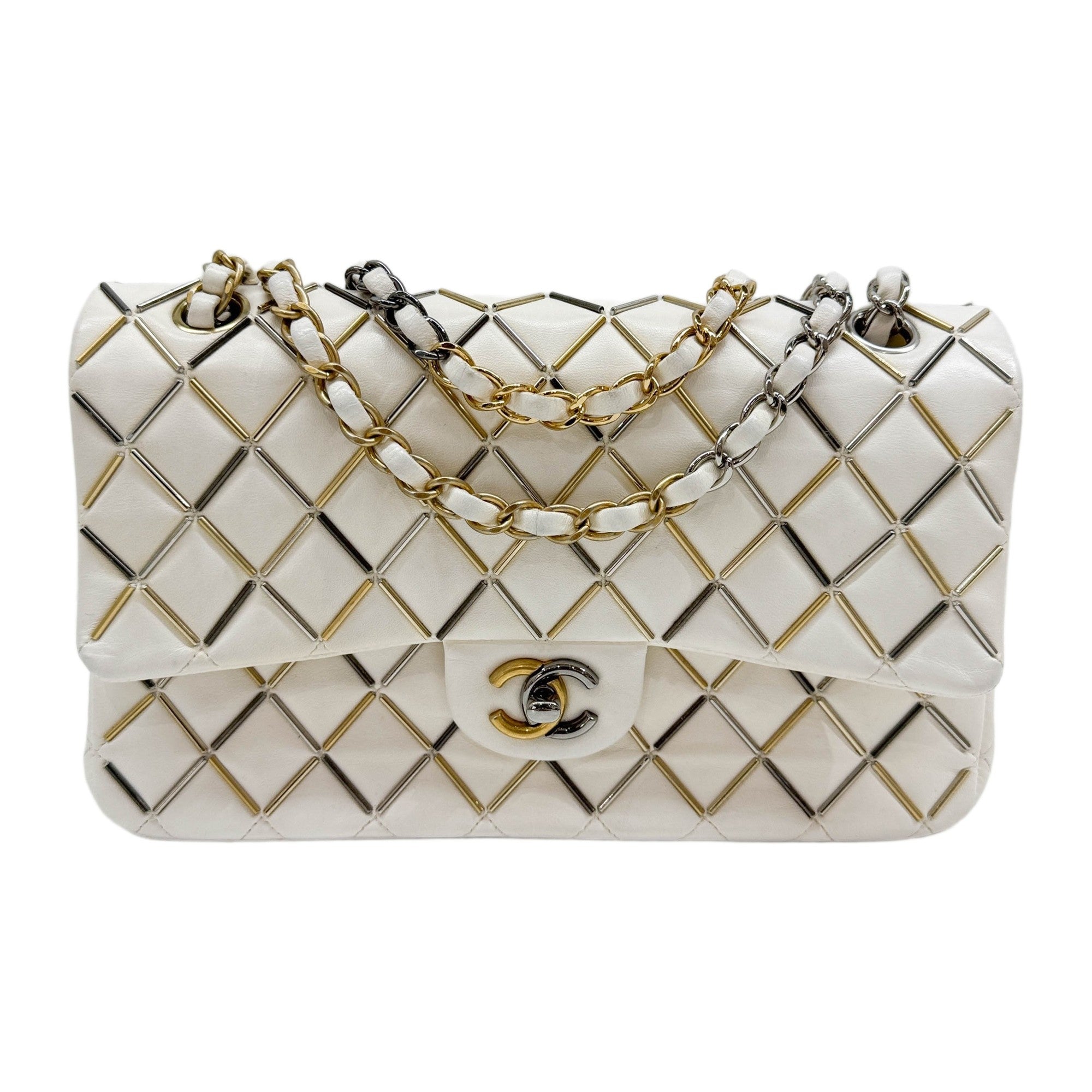 Classic Double Flap 2020 Gold and Silver Mixed Hardware Off-White Leather Shoulder Bag