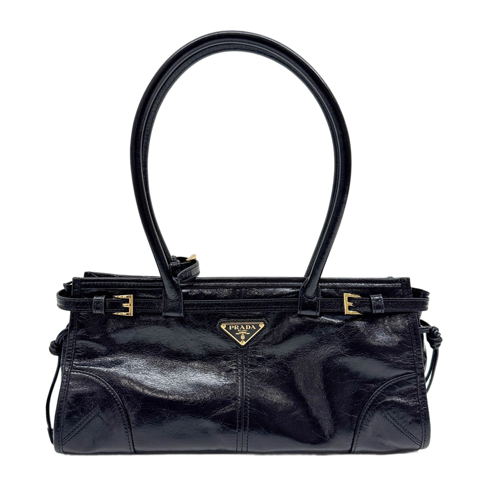 Bonnie Gold Hardware Black Glossy Leather Two Way Bag