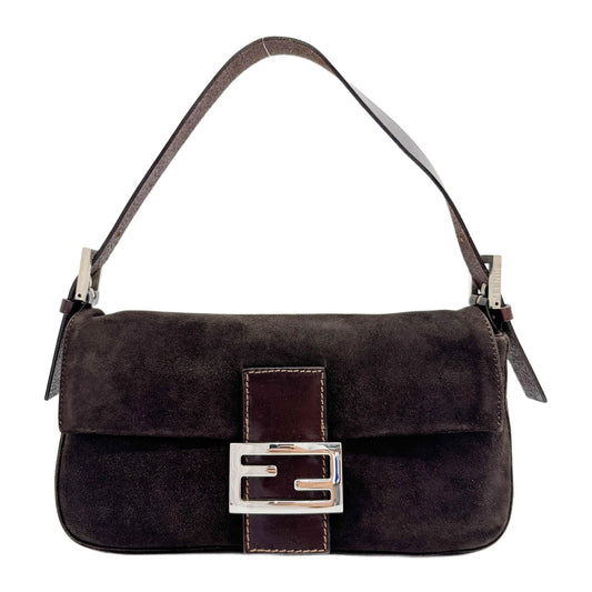 Baguette Brown Suede Shoulder Bag