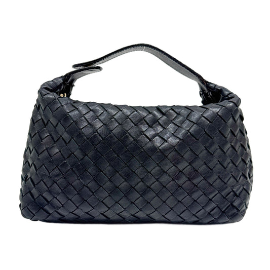 Intrecciato Black Leather Pouch Hand Bag
