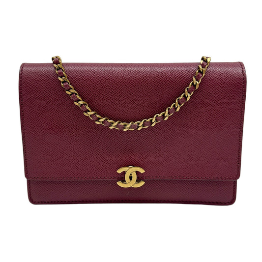 Wallet On Chain 1997-1999 Push Lock Red Caviar Leather Shoulder Bag