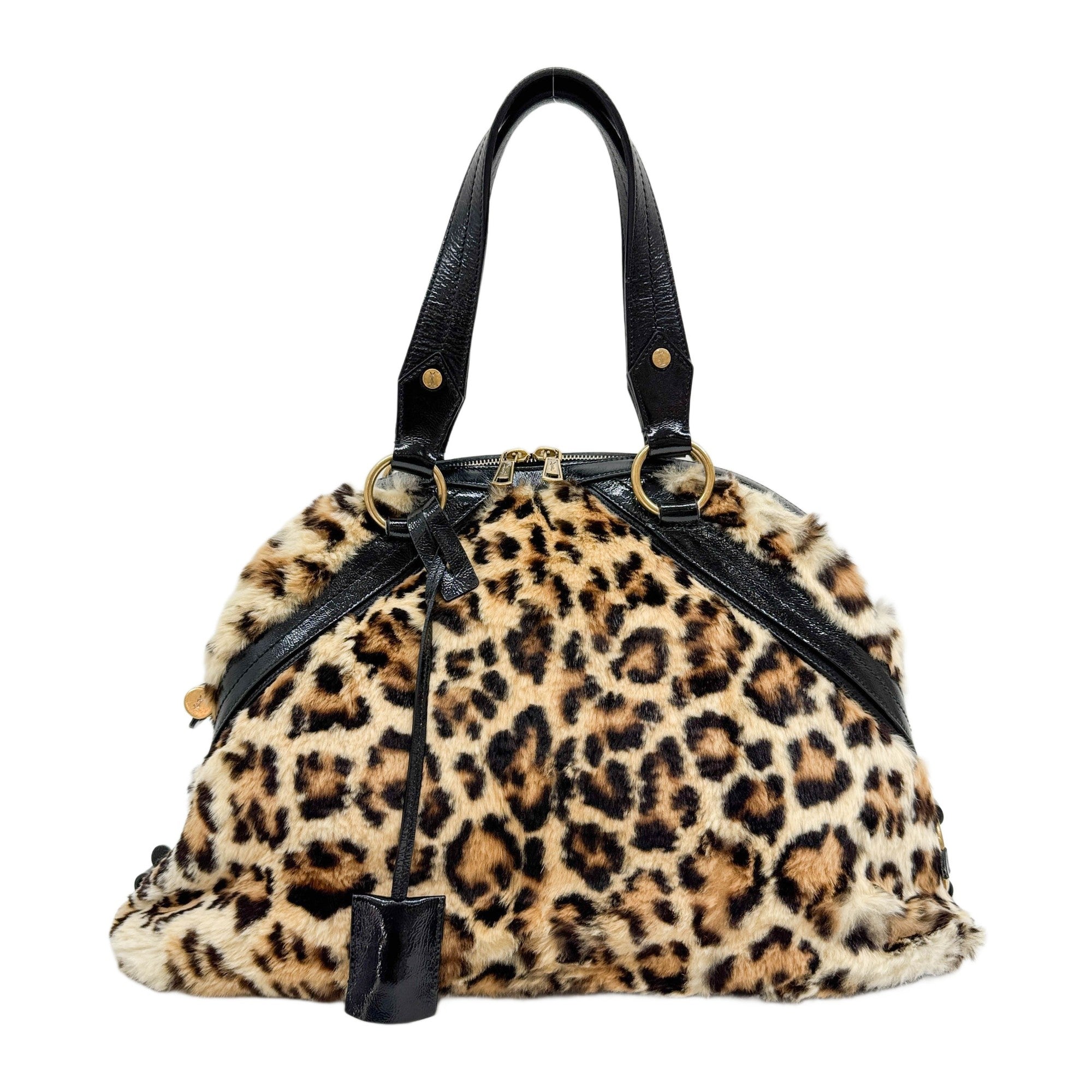 Muse Brown Leopard Print Rabbit Fur Two Way Bag