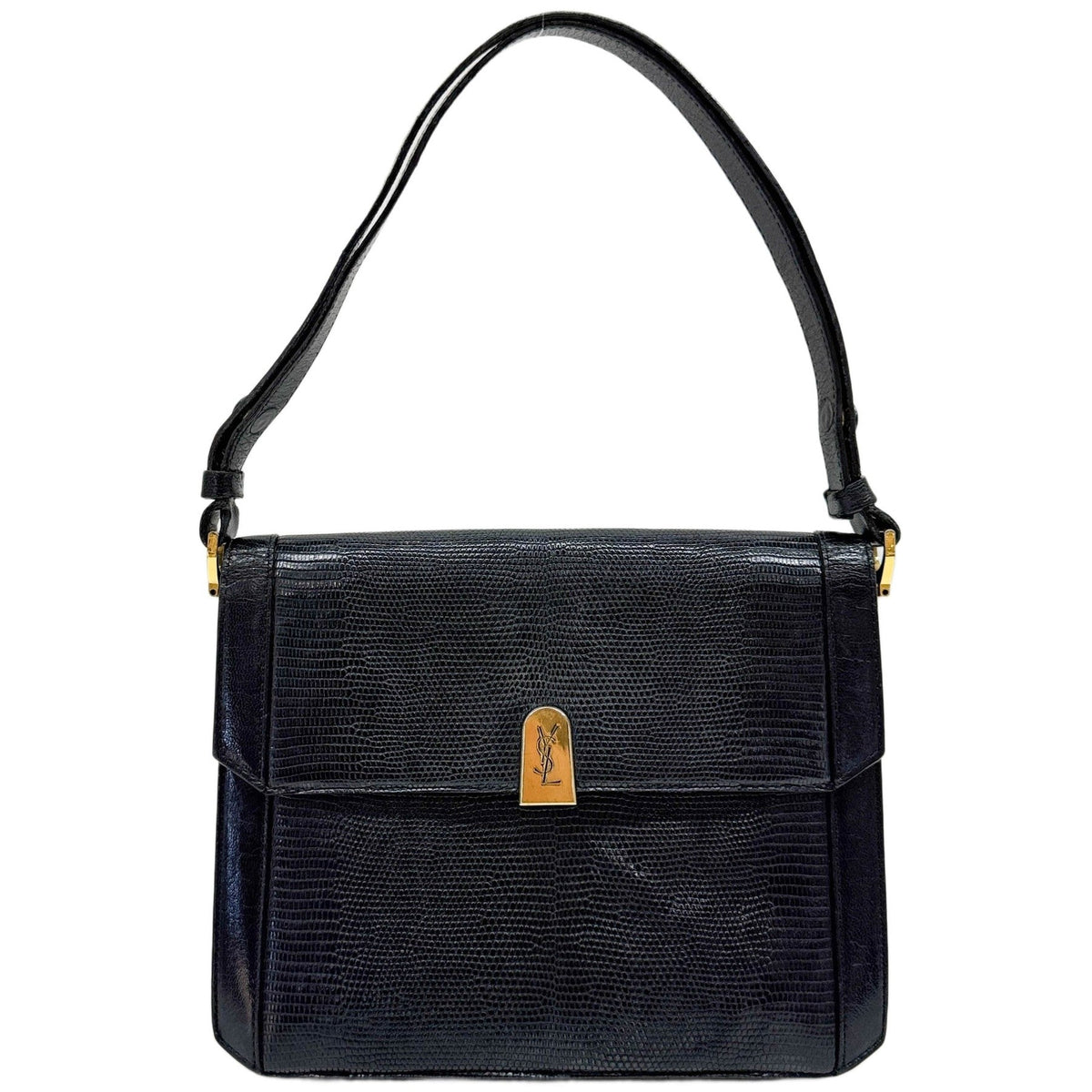 Black Lizard Embossed Leather Shoulder Bag