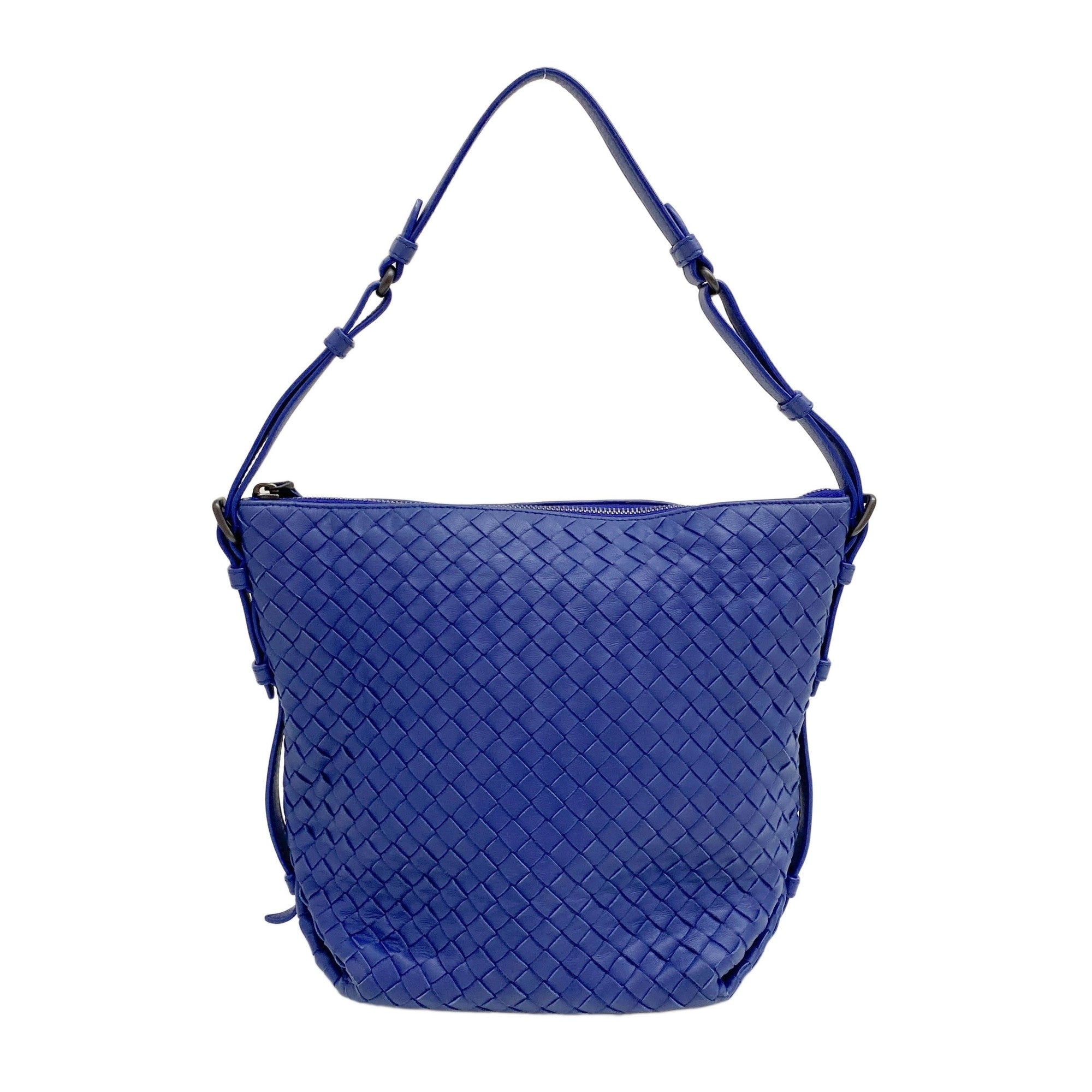 Intrecciato Aqua Blue Leather Shoulder Bag