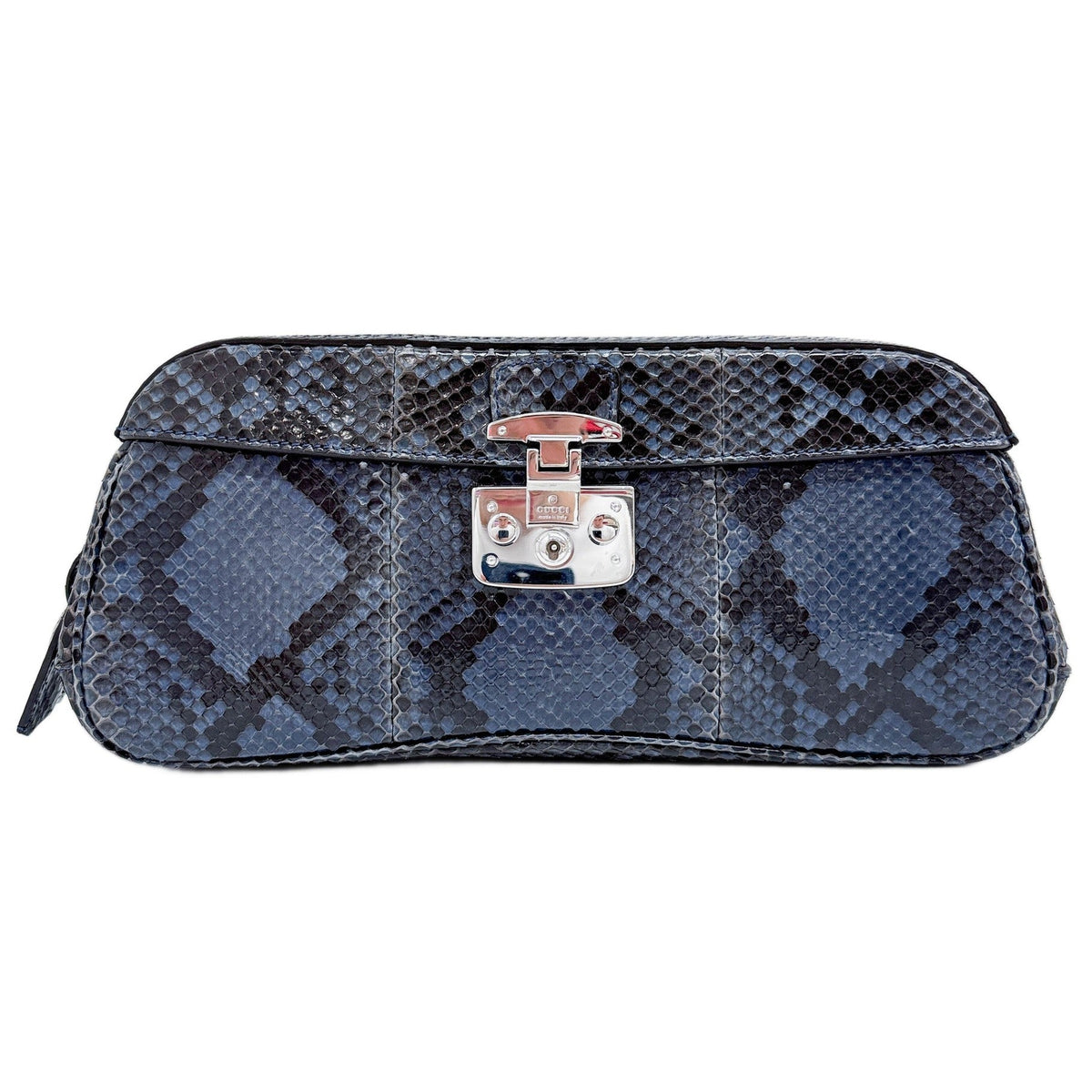 Blue & Black Python Embossed Clutch Bag