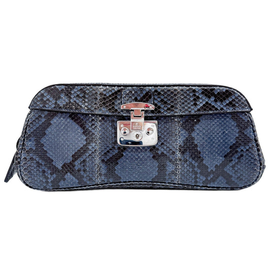 Blue & Black Python Embossed Clutch Bag