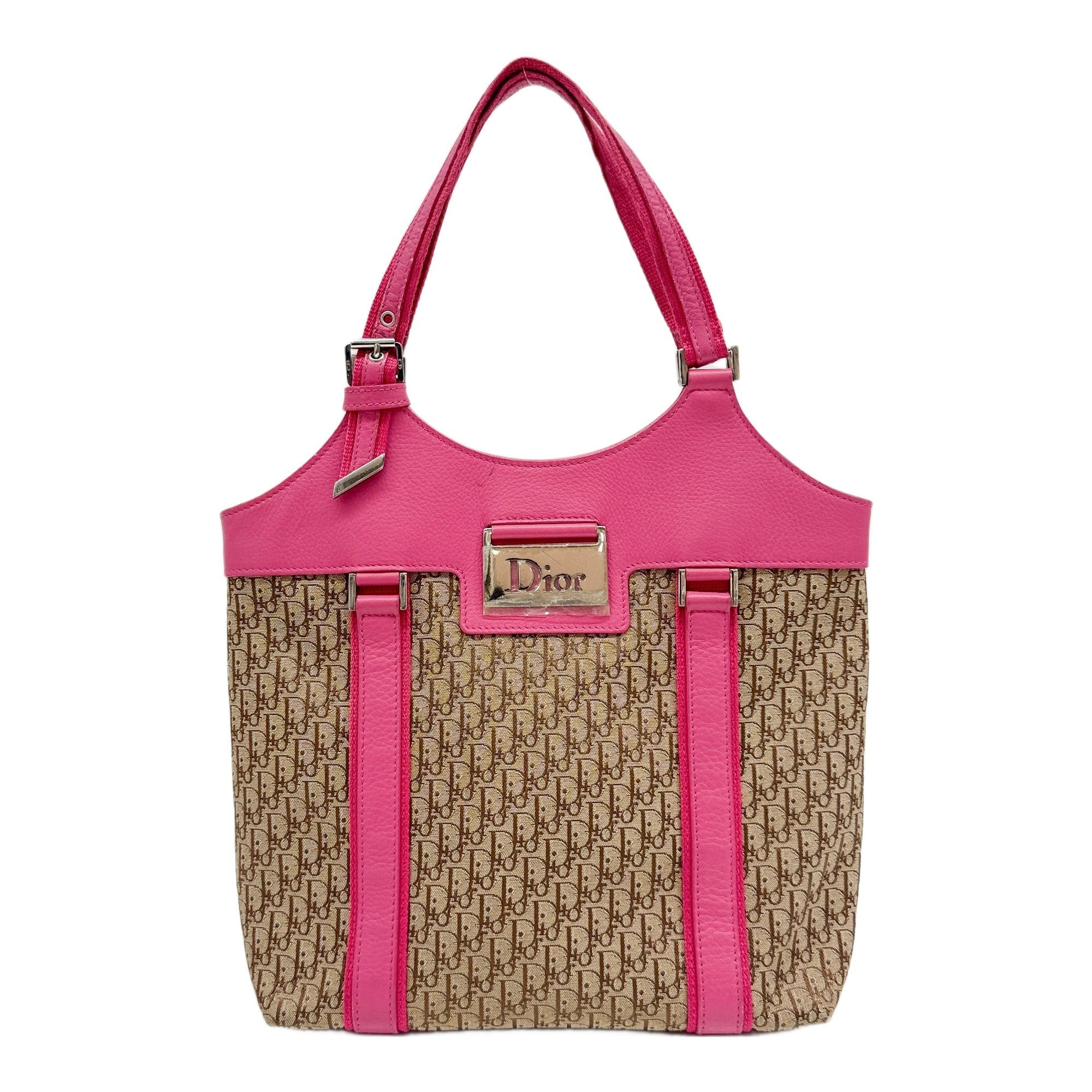 Street Chic Pink Leather Trim Brown Trotter Tote Hand Bag