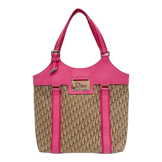 Street Chic Pink Leather Trim Brown Trotter Tote Hand Bag
