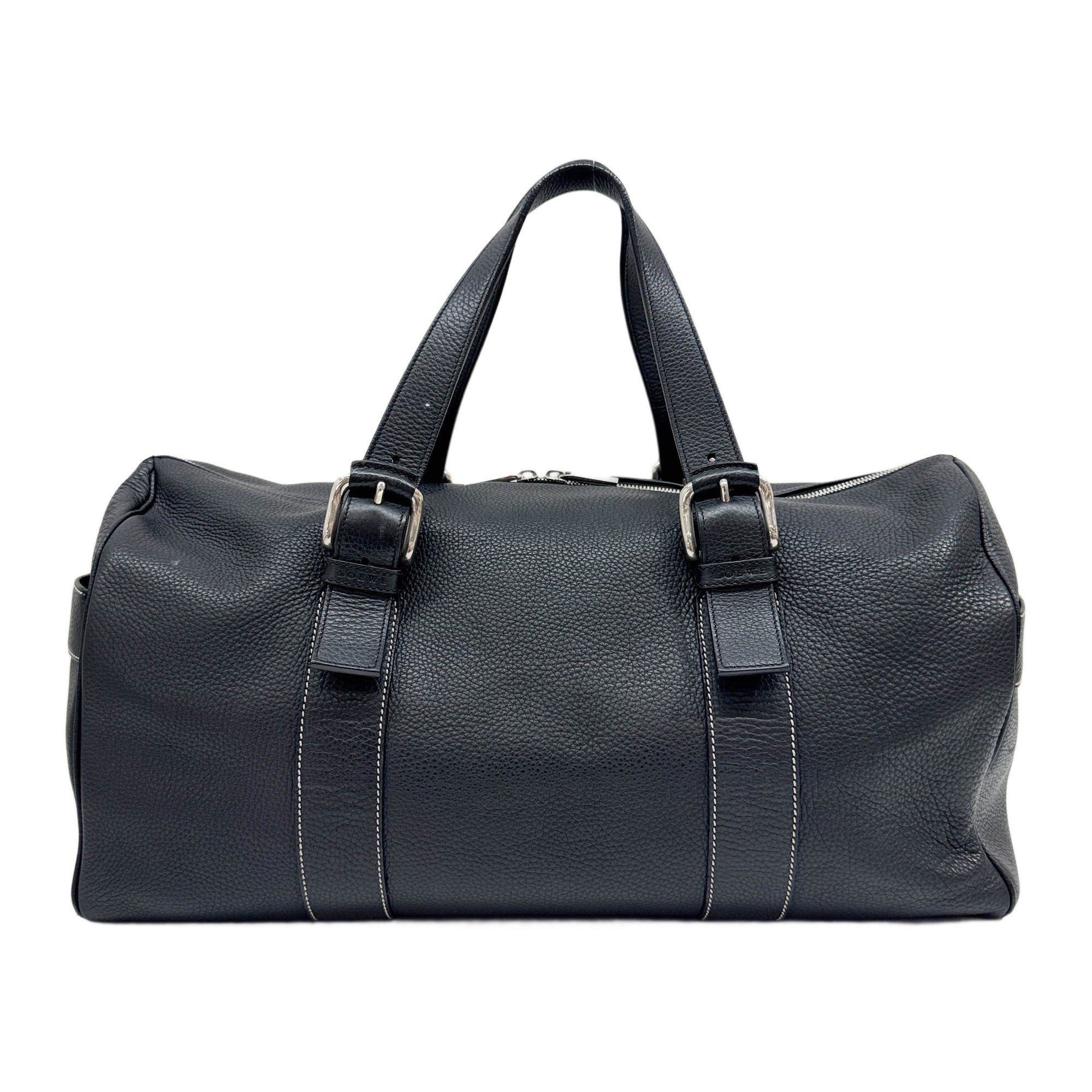 Black Leather Duffle Travel Bag