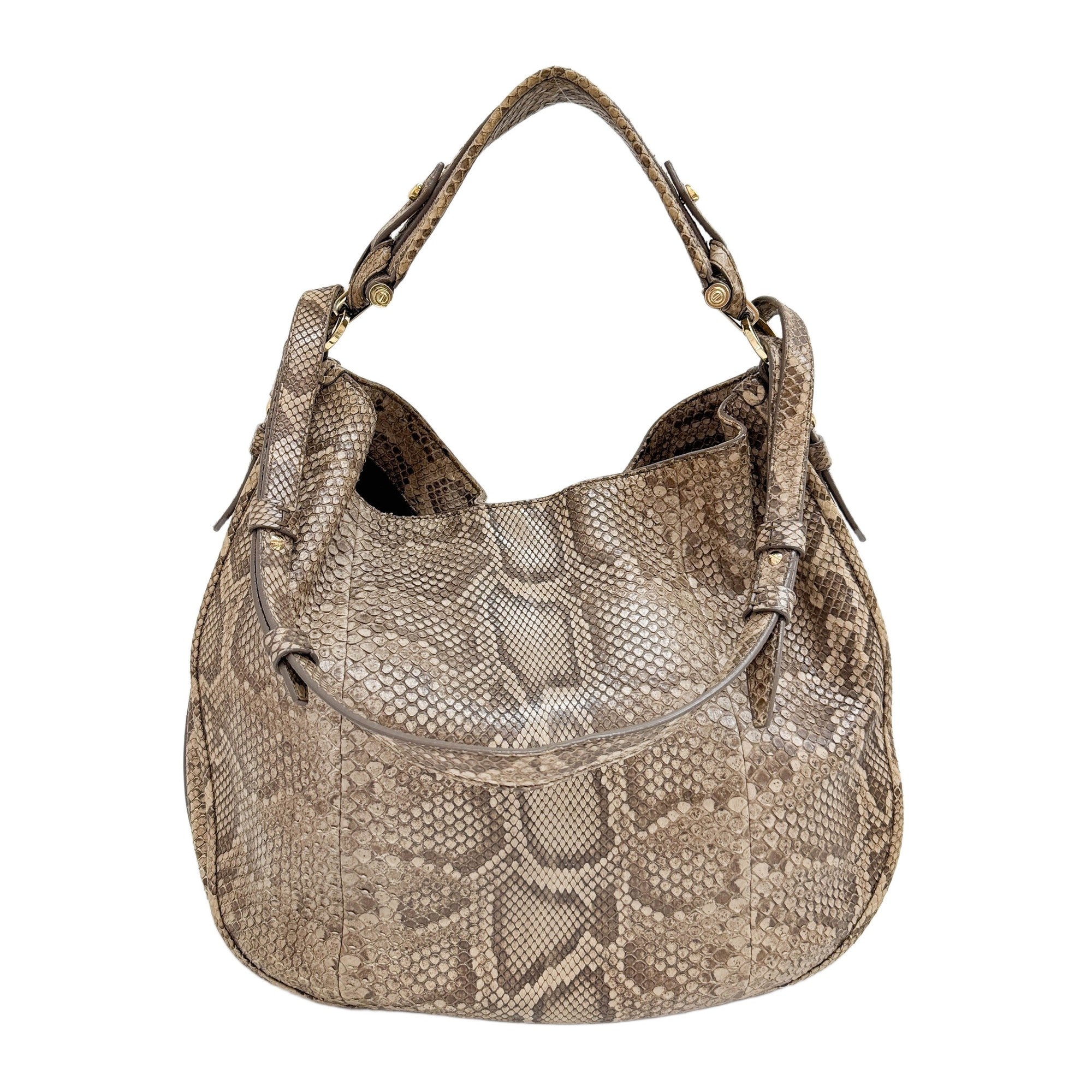 Tan Python Embossed Leather Two Way Bag