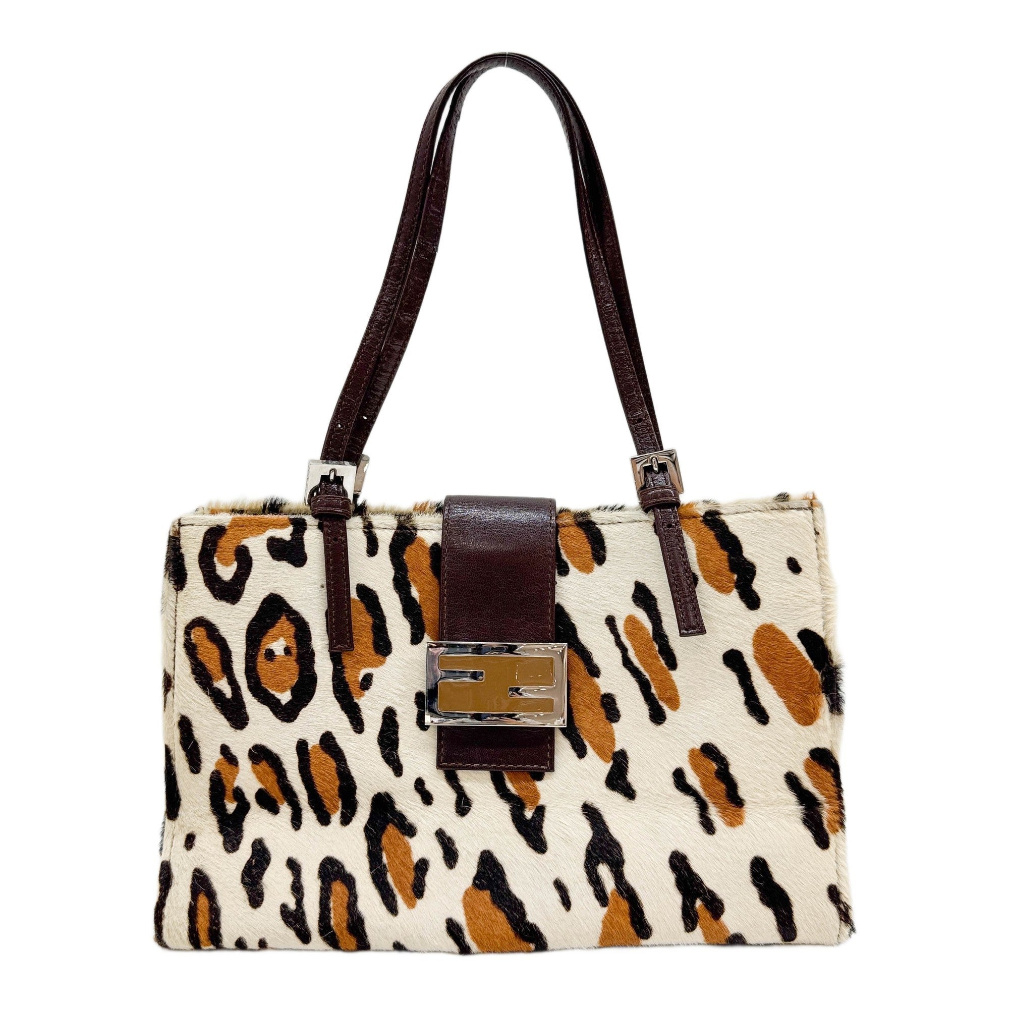 Tan Leopard Print Pony Hair Tote Bag
