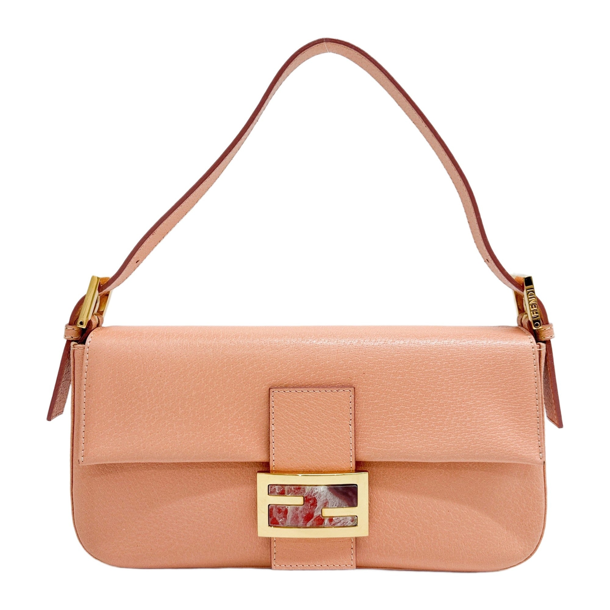 Baguette Peach Leather Shoulder Bag