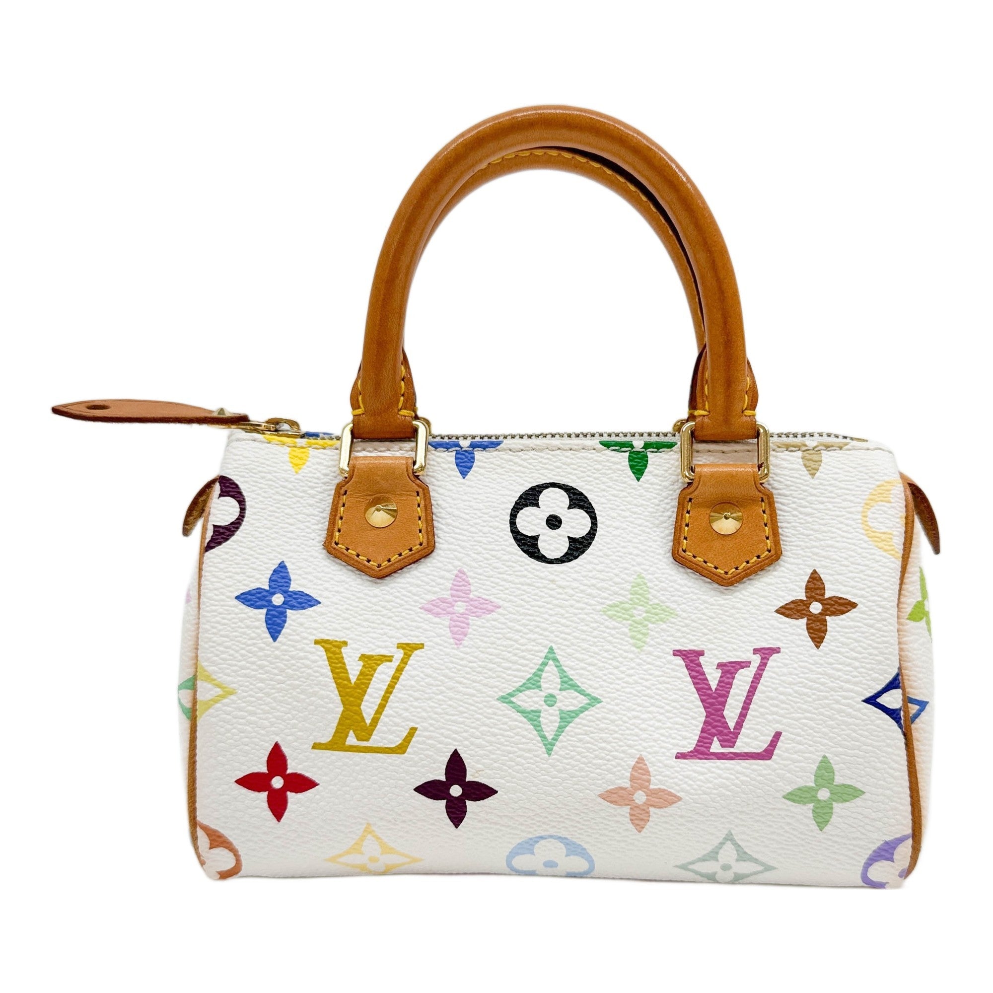 LV x Takashi Murakami Mini Speedy White Monogram Canvas Handle Bag