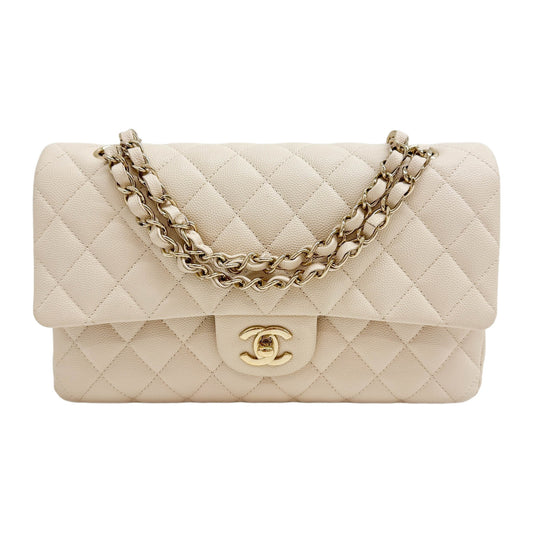 Medium Classic Double Flap 2019 Matelasse Beige Leather Shoulder Bag