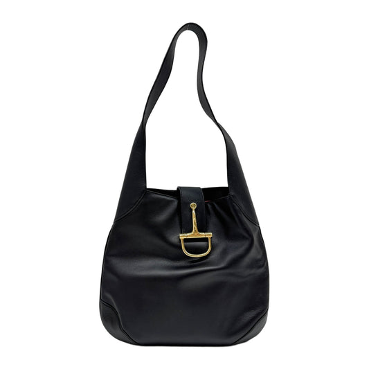 Horsebit Closure Black Leather Shoulder Bag