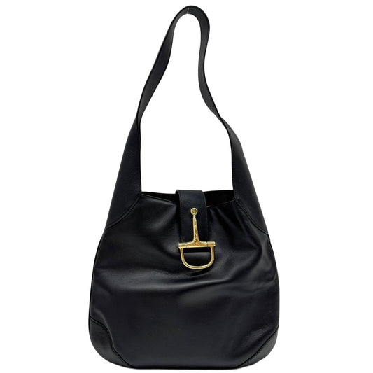 Horsebit Closure Black Leather Shoulder Bag