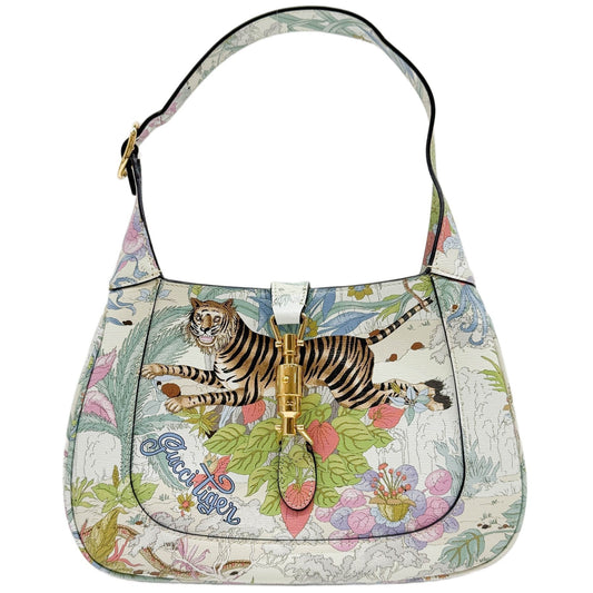Jackie 1961 Gucci Tiger Print Leather Shoulder Bag