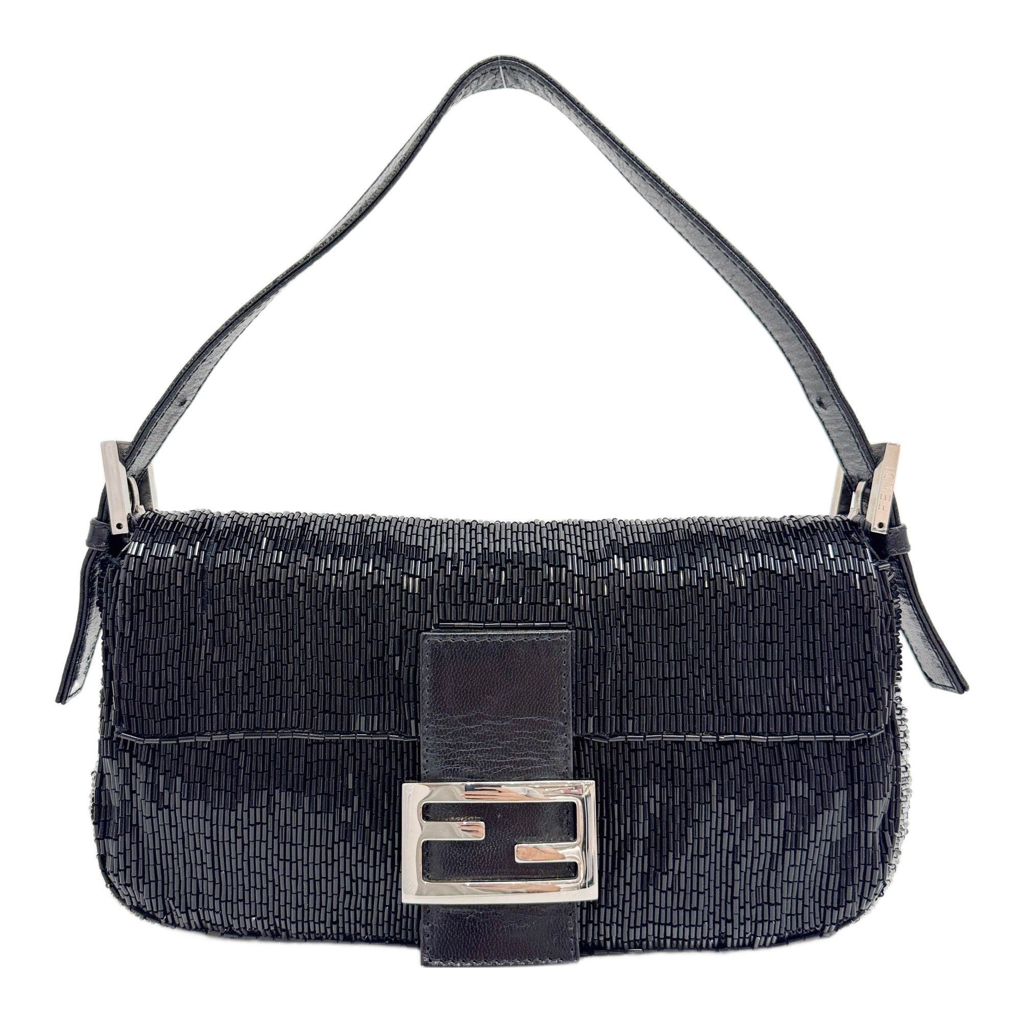 Baguette Black Beaded Shoulder Bag