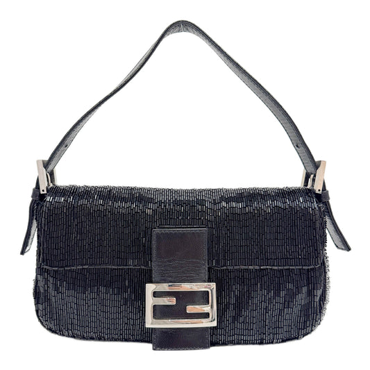 Baguette Black Beaded Shoulder Bag