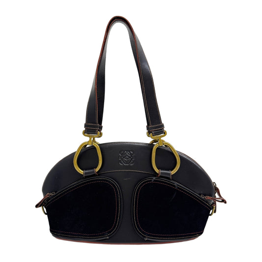 Anagram Suede Pockets Black Leather Shoulder Bag