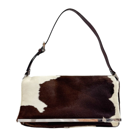 Brown & White Cow Print Pony Hair Shoulder Bag