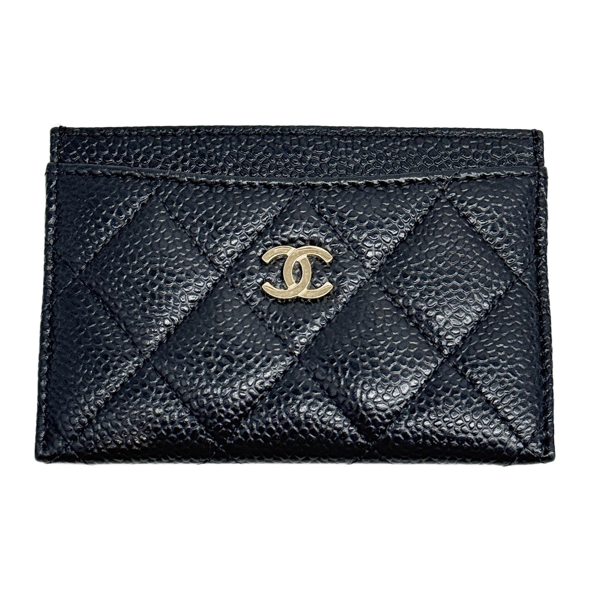 Coco Mark Matelasse Black Caviar Leather Card Holder Wallet