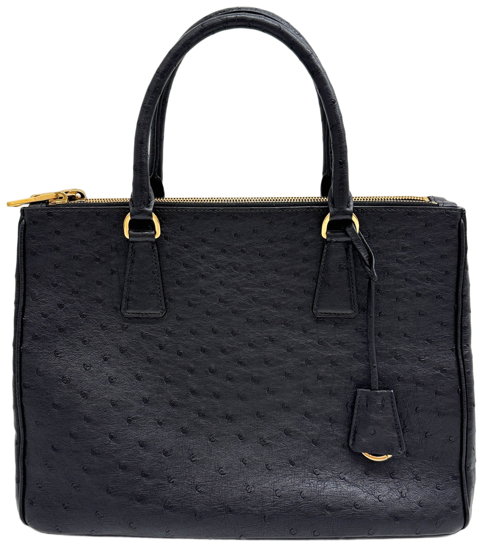 Galleria Black Ostrich Embossed Leather Two Way Bag