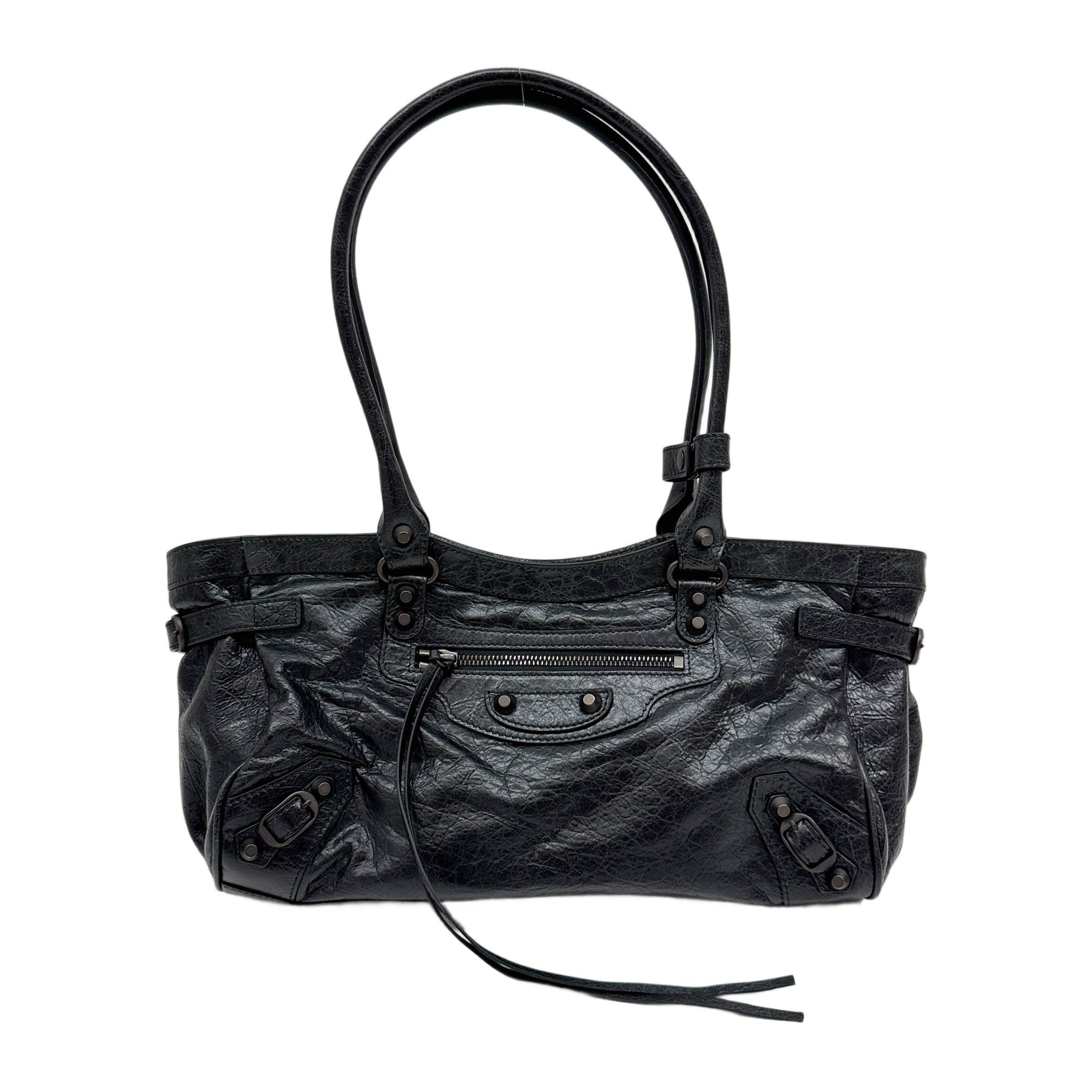 Le City East-West Black Leather Shoulder Bag