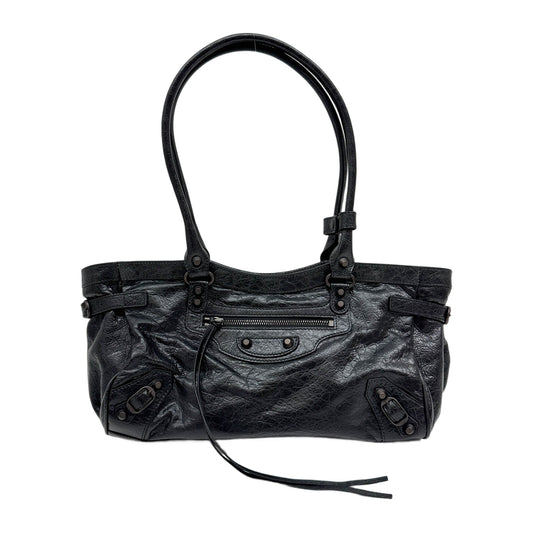 Le City East-West Black Leather Shoulder Bag