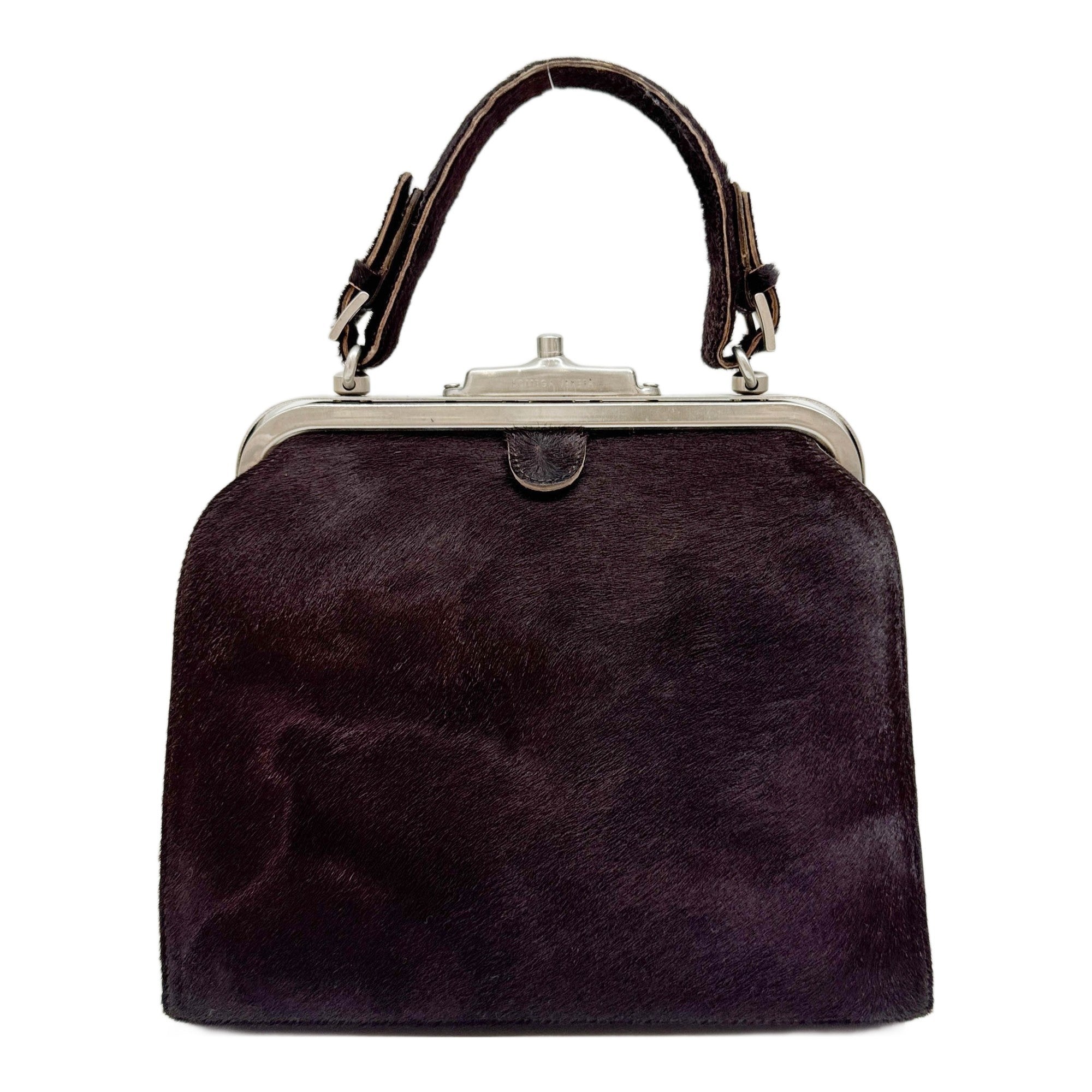 Push Lock Brown Pony Hair Hand Bag