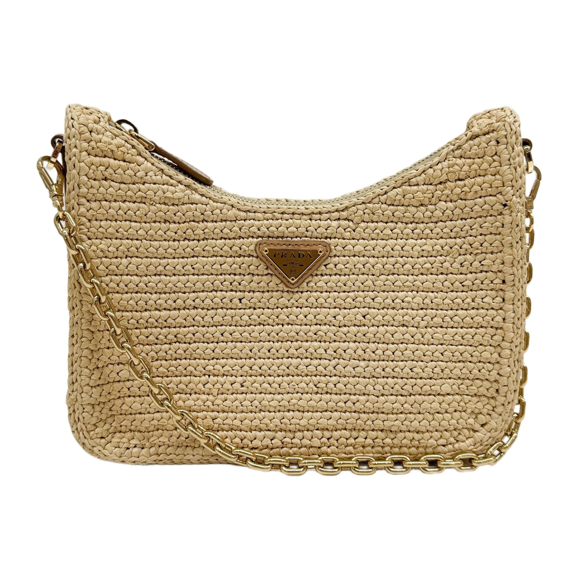 Re-Edition Beige Raffia Two Way Bag
