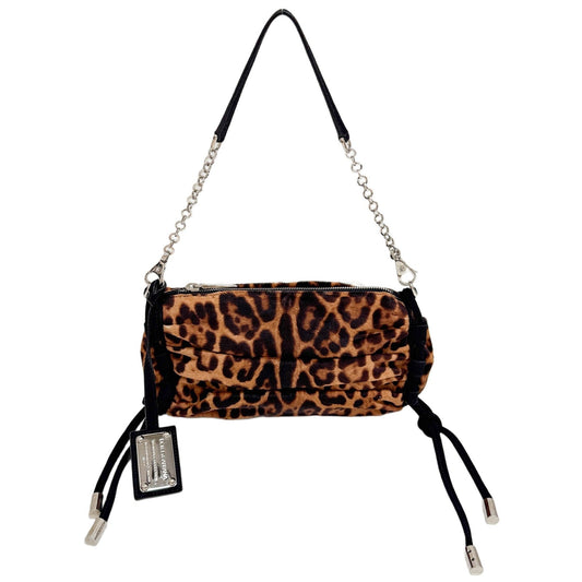 Logo Plaque Chain Strap Brown Leopard Print Pony Hair Hand Bag